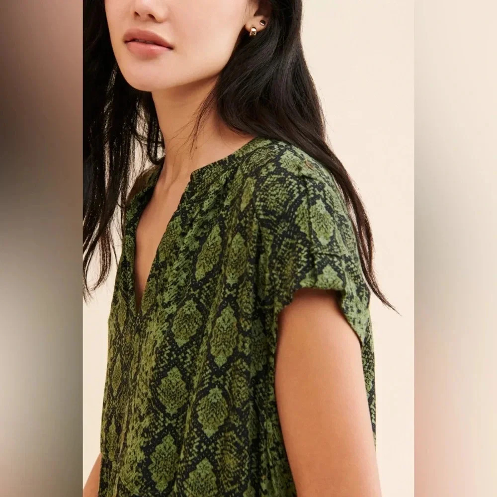 Anthropologie Green Snakeskin Print Rachel Tunic Dress Size Medium M - Picture 3 of 10